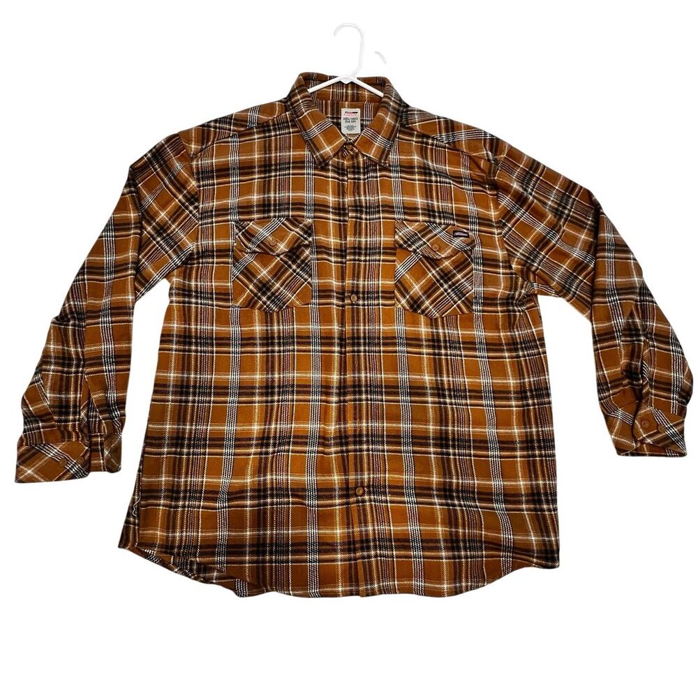 Dickies Men’s Rugged‎ Flex Brown Plaid Pearl Button Down Flannel 3XL 54-56